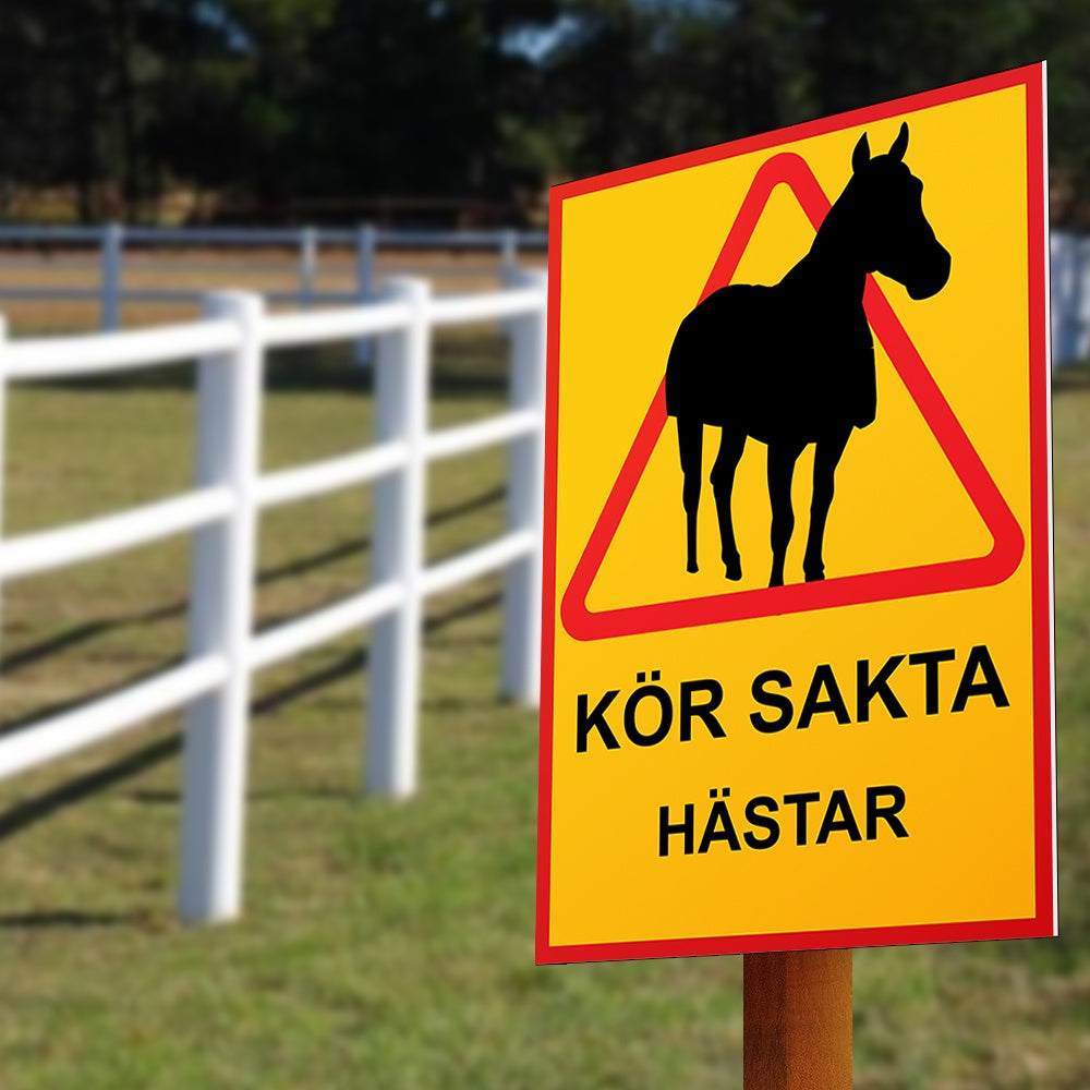 Varningsskylt A2/A3 - Kör Sakta Hästar - Välj Storlek