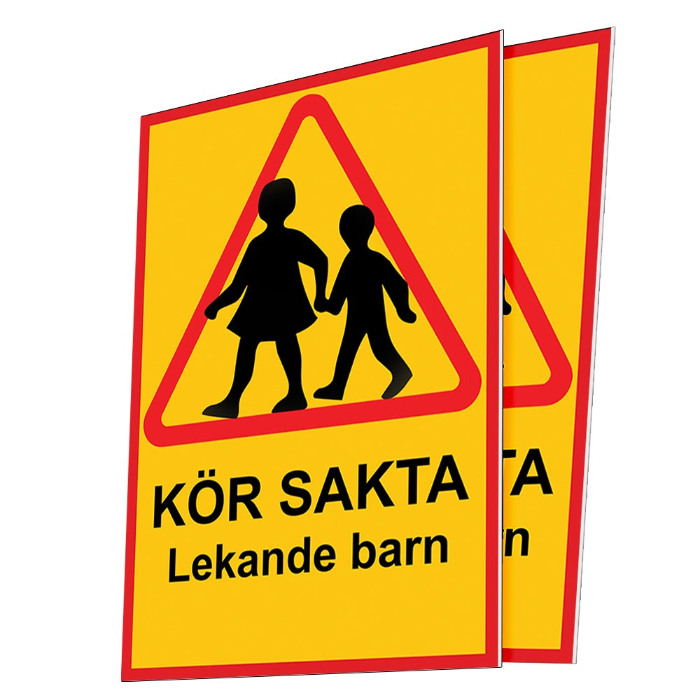 Varningsskylt A3 / A2 - Kör Sakta Lekande Barn - Välj Storlek
