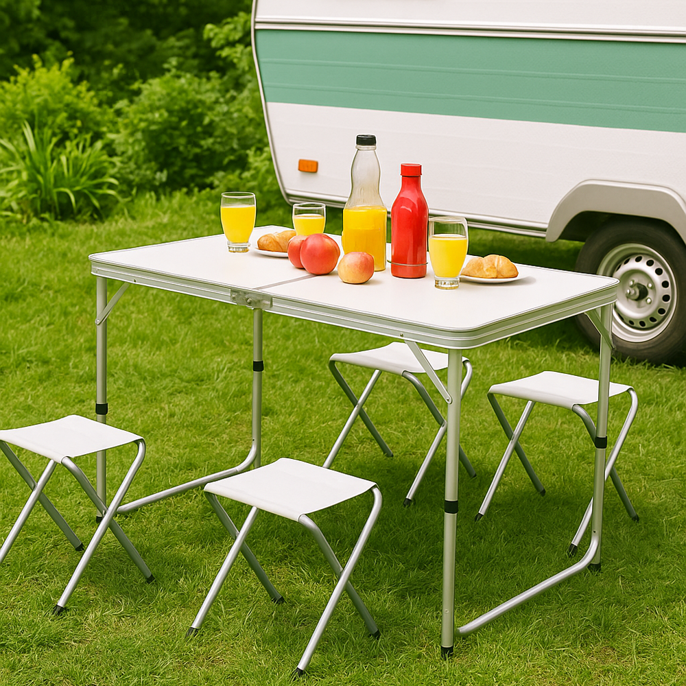 Hopfällbart Bord med 4 Pallar