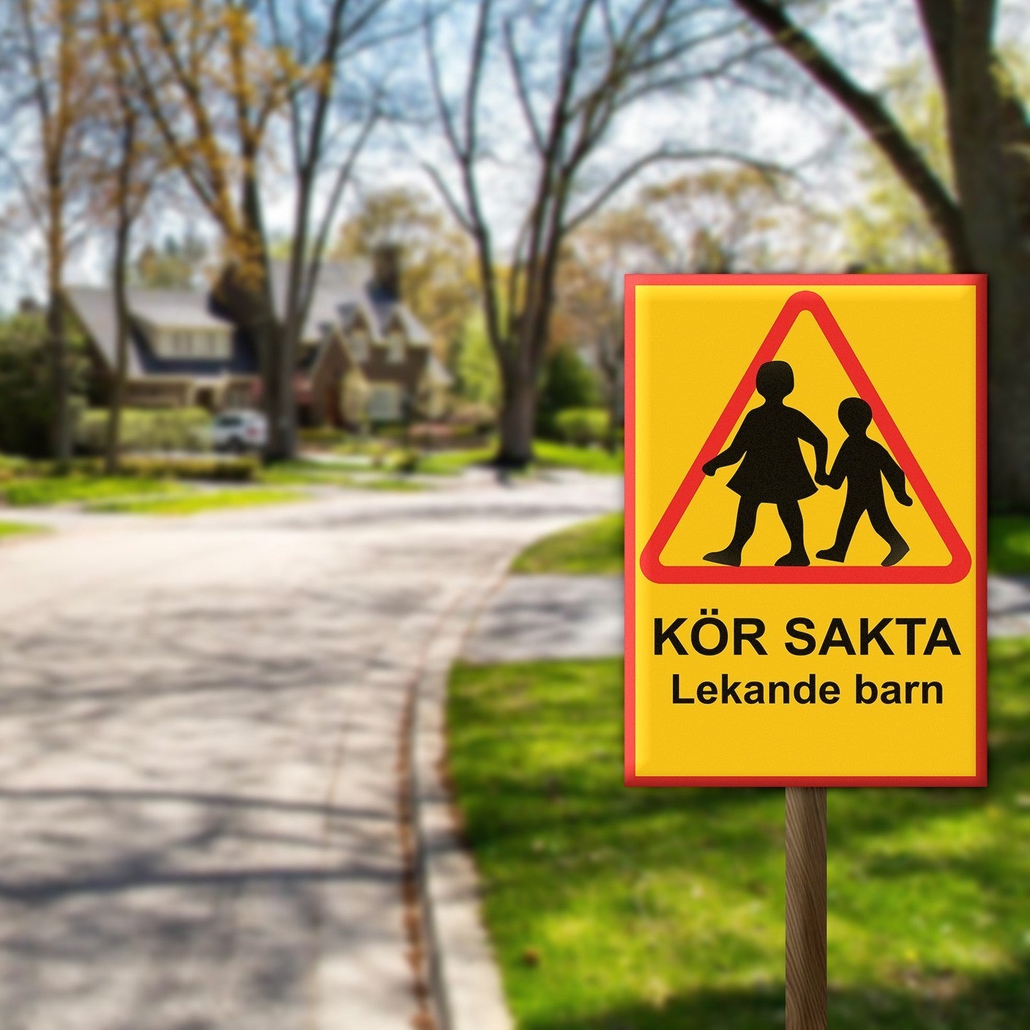 Varningsskylt A3 / A2 - Kör Sakta Lekande Barn - Välj Storlek