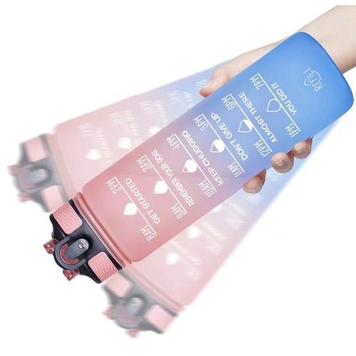 1l Vattenflaska med Sugrör & Tidsmarkör