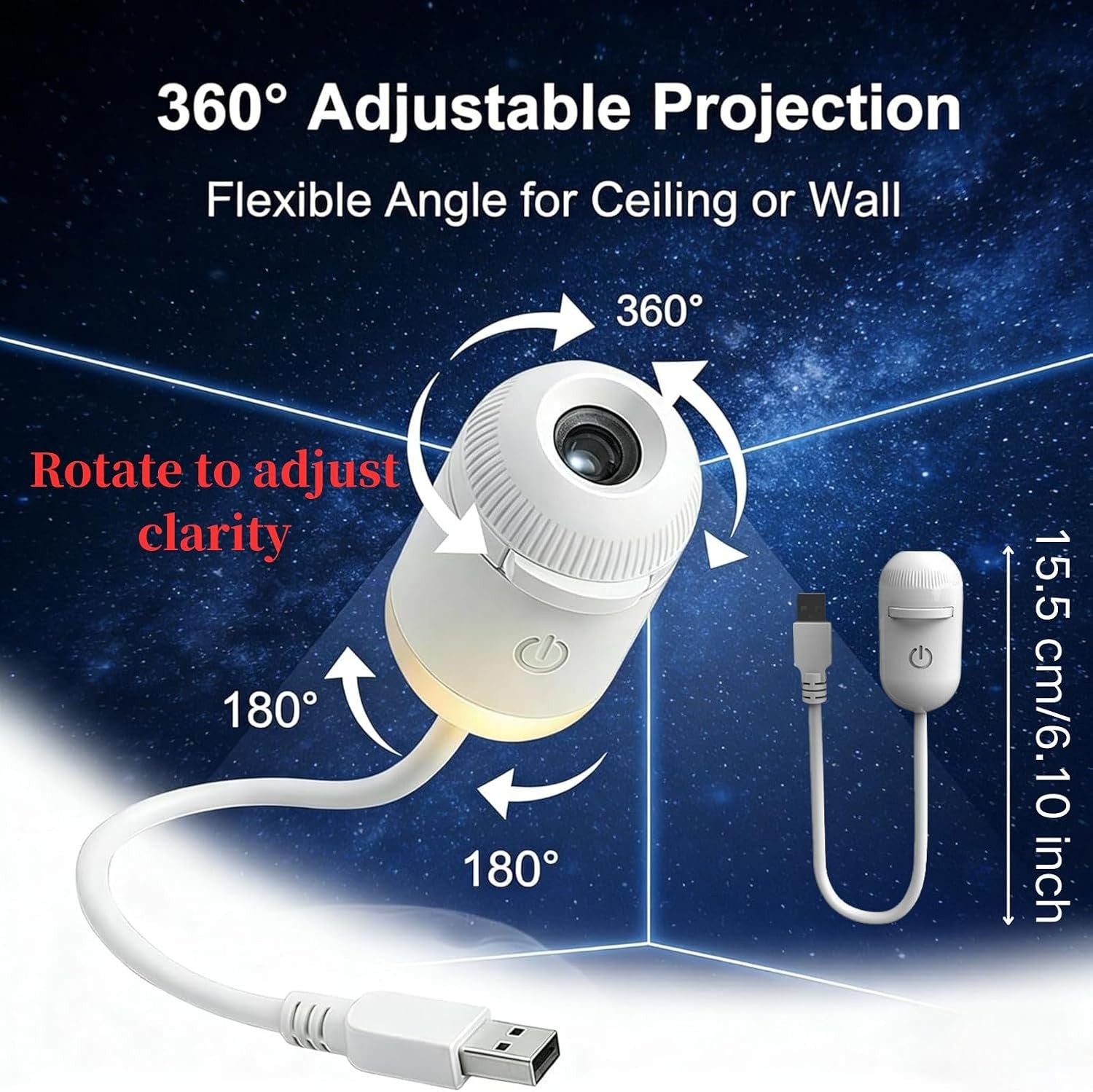 2-i-1 Stjärnprojektor & Nattlampa med USB – Starry Sky