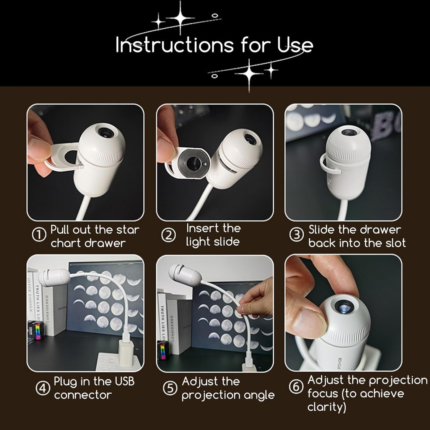 2-i-1 Stjärnprojektor & Nattlampa med USB – Starry Sky