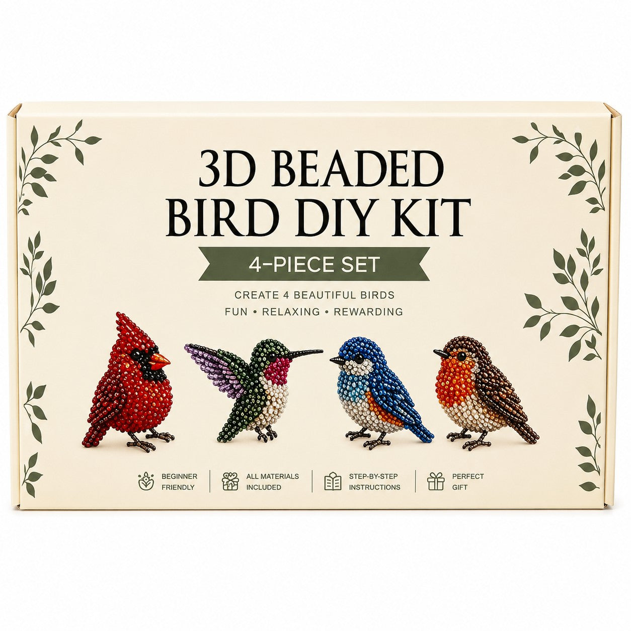 3D Pärldjur DIY-kit för Kreativt Pyssel – 4 Små Djurfigurer