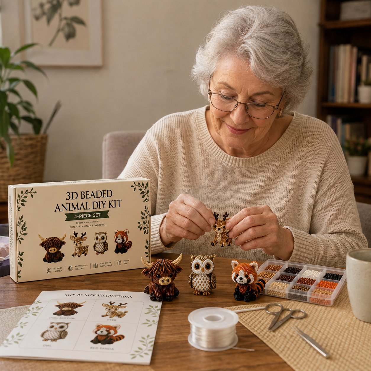 3D Pärldjur DIY-kit för Kreativt Pyssel – 4 Små Djurfigurer