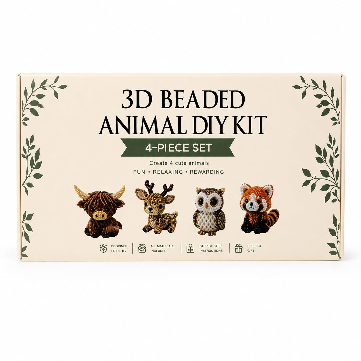 3D Pärldjur DIY-kit för Kreativt Pyssel – 4 Små Djurfigurer