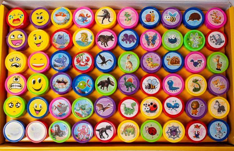 60-delar - Mini Stämpel Set för Barn - Rita & Måla - Olika Motiv