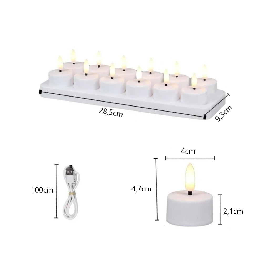 Värmeljus i LED - Uppladdningsbara med Kontroll & Timer - 12-Pack