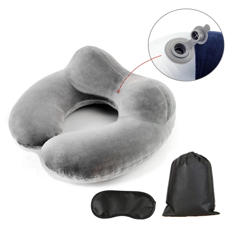 Rese-Kit 3-i-1 - Uppblåsbar Nackkudde & Sovmask