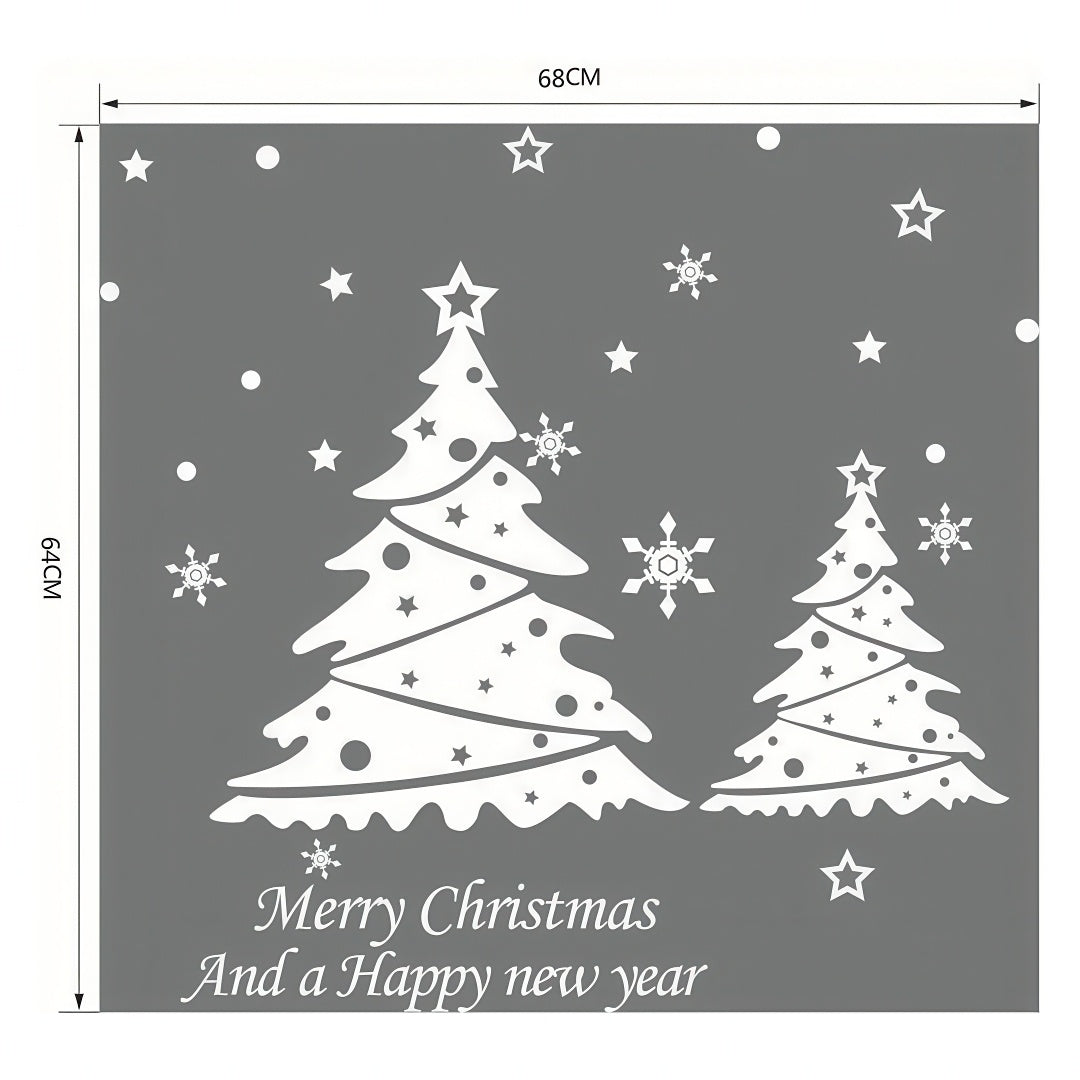 Fönsterdekal / Väggdekal - Julgran & Snöflingor - Jul