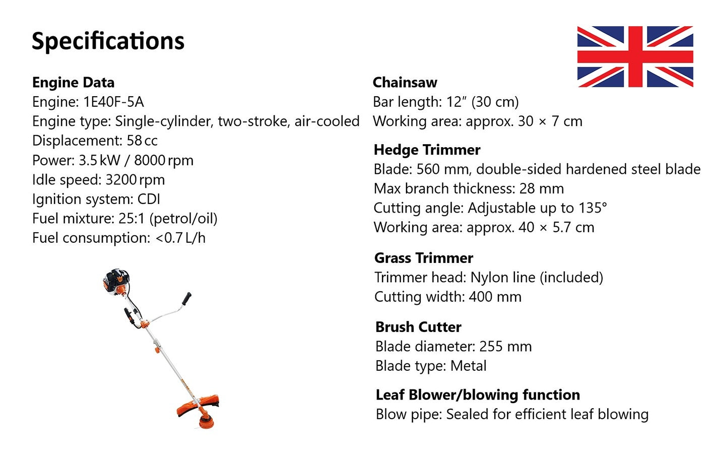 8-i-1 Röjsåg, Häcksax, Grästrimmer & Motorsåg - Trimmer
