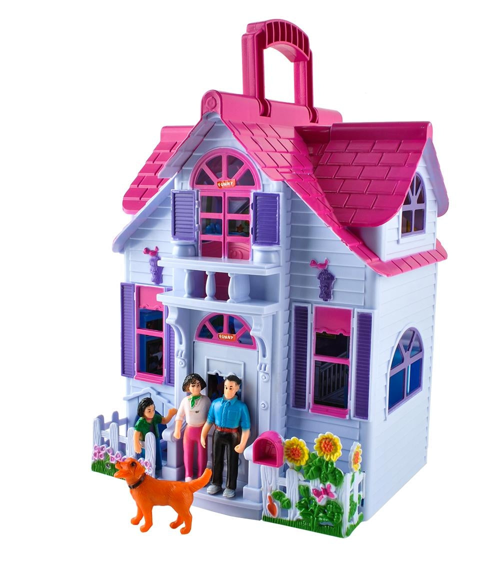 Dockhus / Dockskåp - Leksakshus för Barn - Med möbler & familj