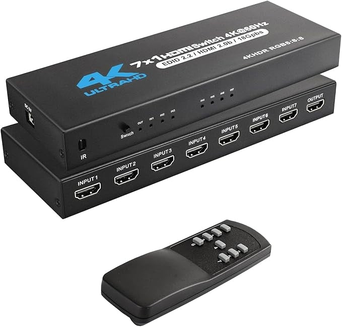 4K HDMI-Switch med Fjärrkontroll – 7-Portar