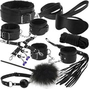 BDSM Bondage Kit med Handklovar, piska, munkavle - 12-Delar
