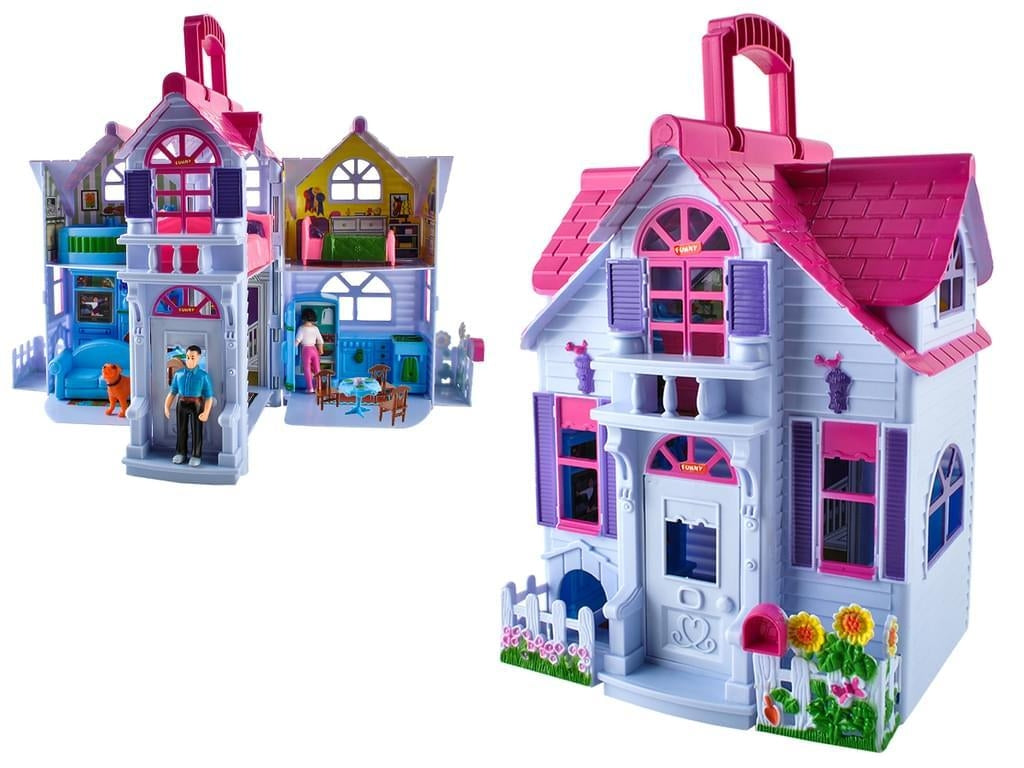 Dockhus / Dockskåp - Leksakshus för Barn - Med möbler & familj