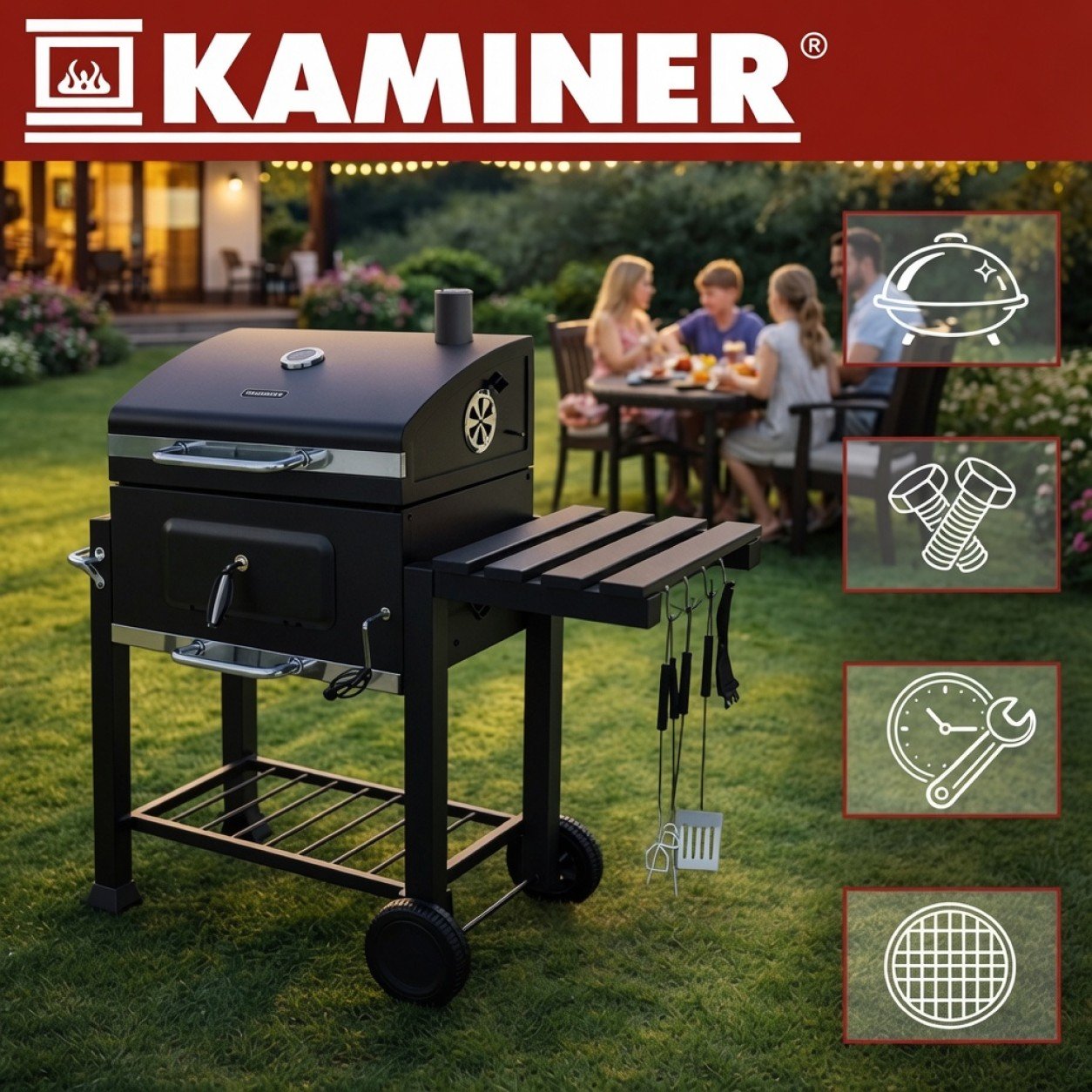 Grill / Kulgrill med tilbehør - 116x55x120cm