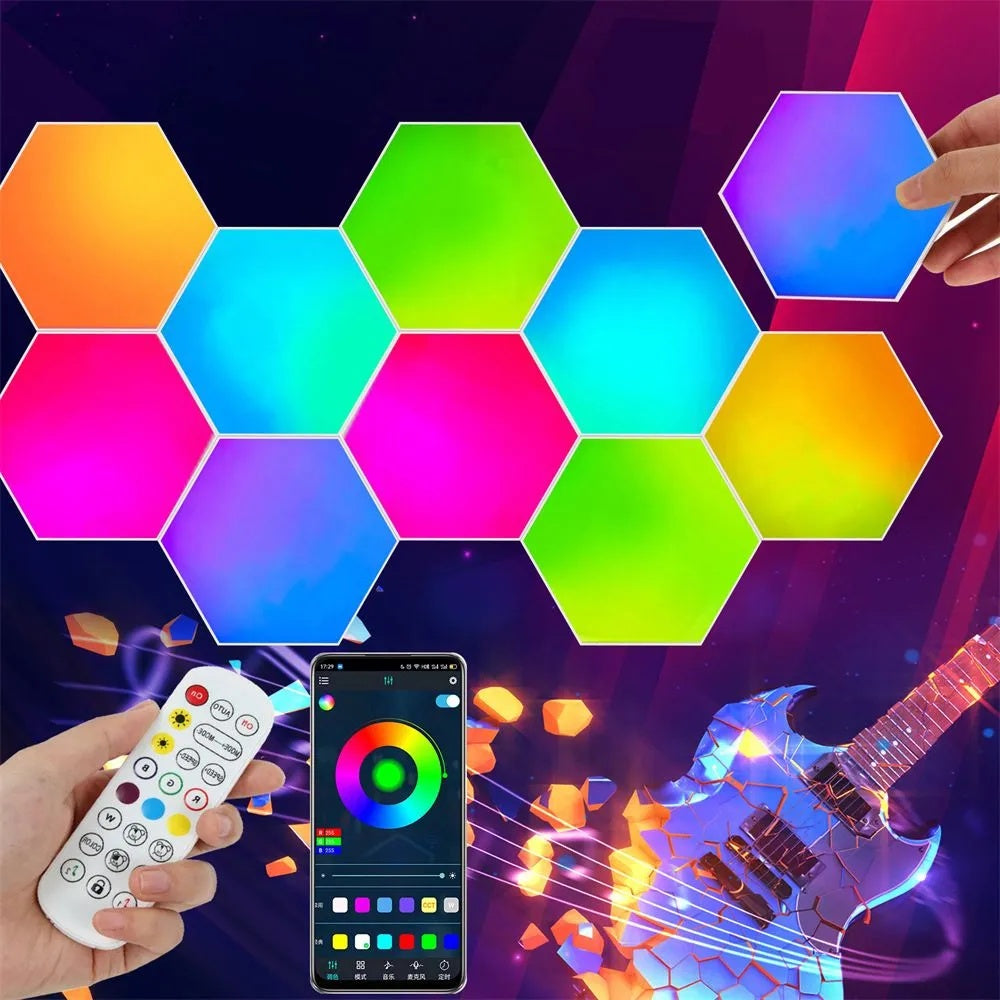 Hexagon Vägglampa / LED lampa i 6 moduler - Fjärrstyrd