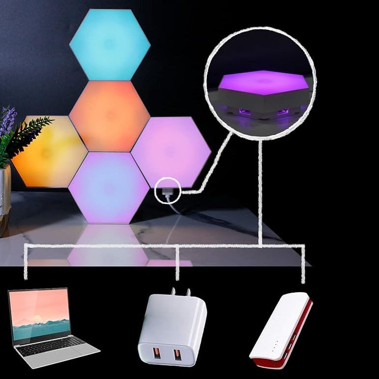 Hexagon Vägglampa / LED lampa i 6 moduler - Fjärrstyrd