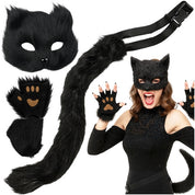 Kattmask med Tassar och Justerbar Svans - 4 Delar