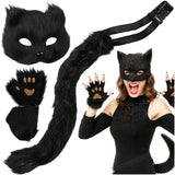 Kattmask med Tassar och Justerbar Svans - 4 Delar