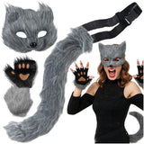 Kattmask med Tassar och Justerbar Svans - 4 Delar