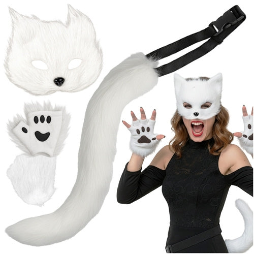 Kattmask med Tassar och Justerbar Svans - 4 Delar
