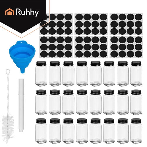 Kryddburkar Glas med Etiketter & Tillbehör - 120 ml - 24-Pack