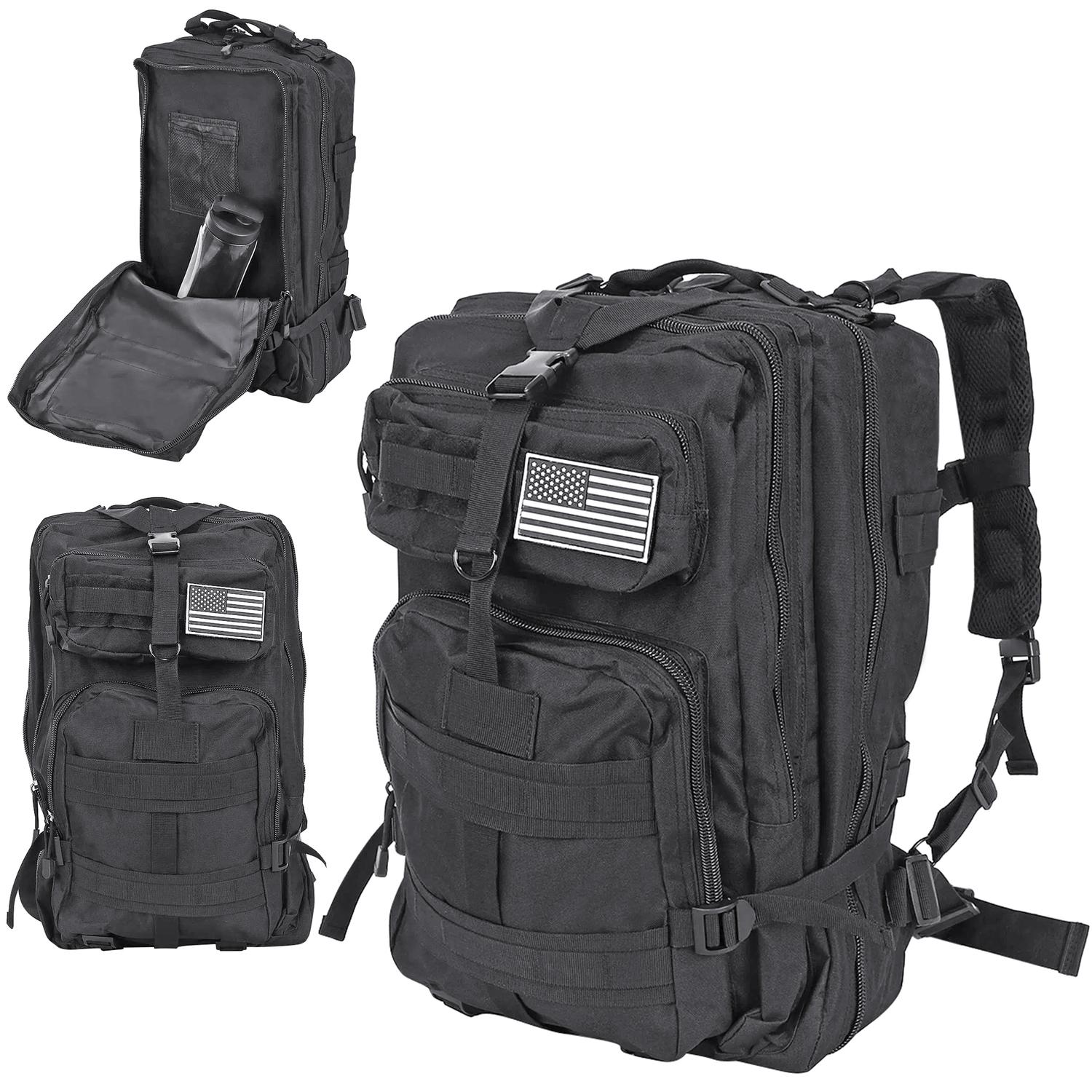 Militärväska / Ryggsäck i Nylon, Svart - 38 Liter