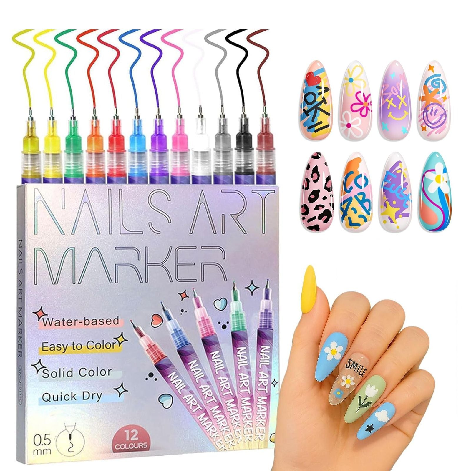 Nail Art Markers med Fin Spets – Nageldesign i 12 färger