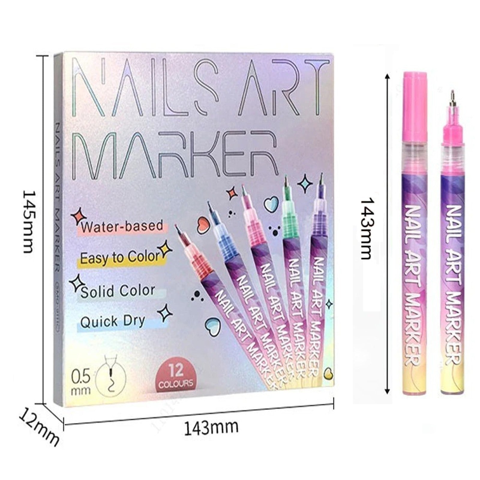 Nail Art Markers med Fin Spets – Nageldesign i 12 färger
