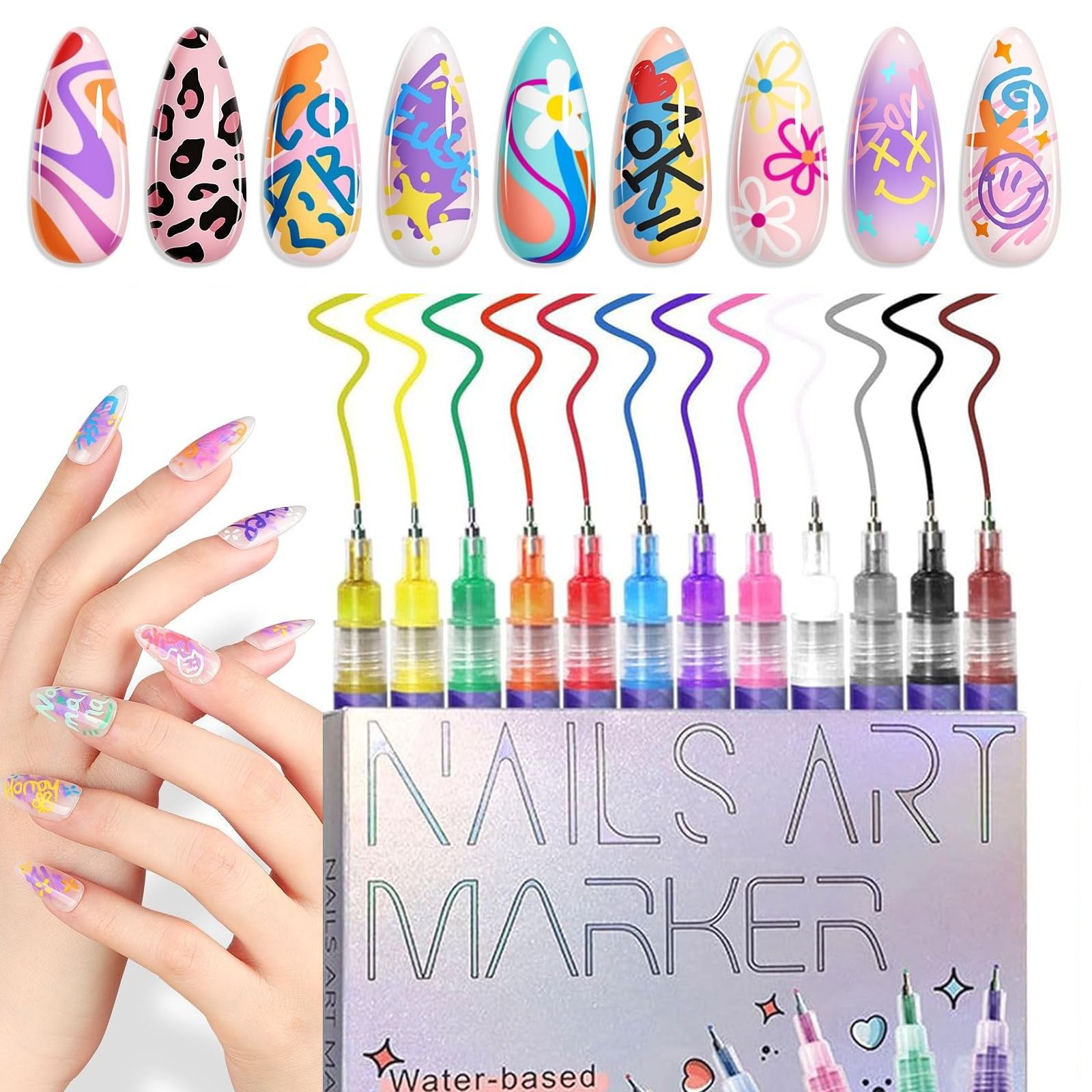 Nail Art Markers med Fin Spets – Nageldesign i 12 färger