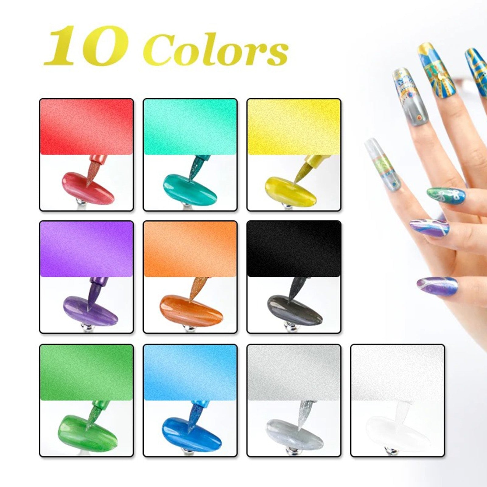 Nail Art Markers med Fin och Bred spets – 10 färger