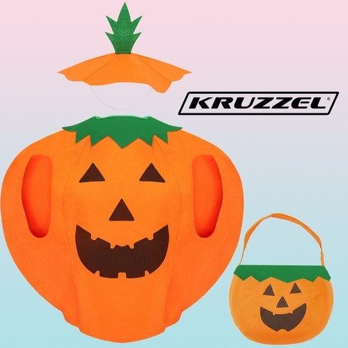 Pumpadräkt för Barn / Halloweenkostym - 3 Delar med Godispåse