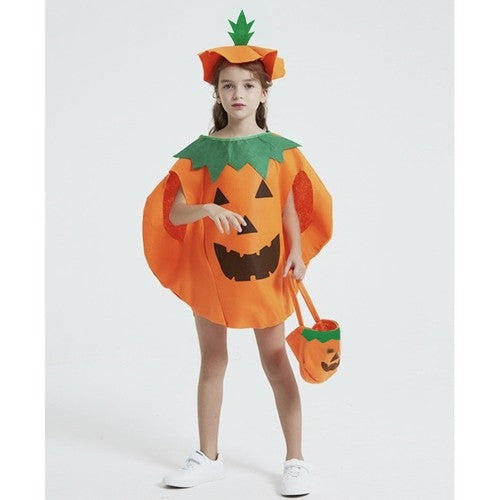 Pumpadräkt för Barn / Halloweenkostym - 3 Delar med Godispåse