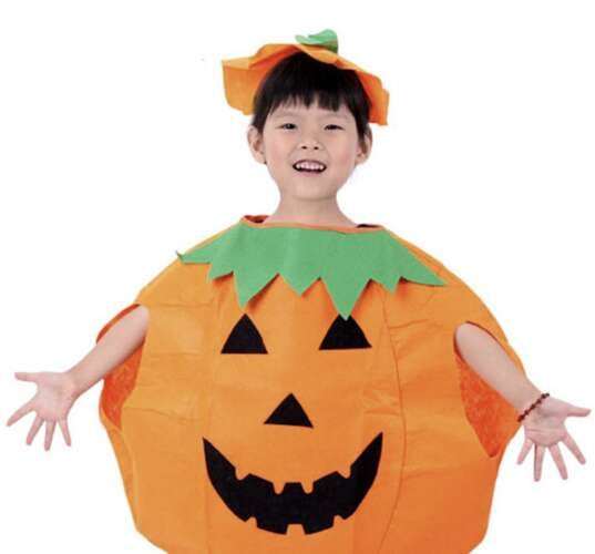 Pumpadräkt för Barn / Halloweenkostym - 3 Delar med Godispåse