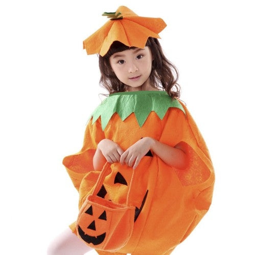 Pumpadräkt för Barn / Halloweenkostym - 3 Delar med Godispåse
