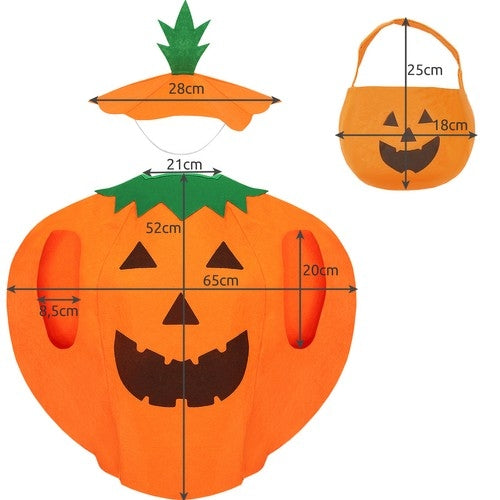Pumpadräkt för Barn / Halloweenkostym - 3 Delar med Godispåse