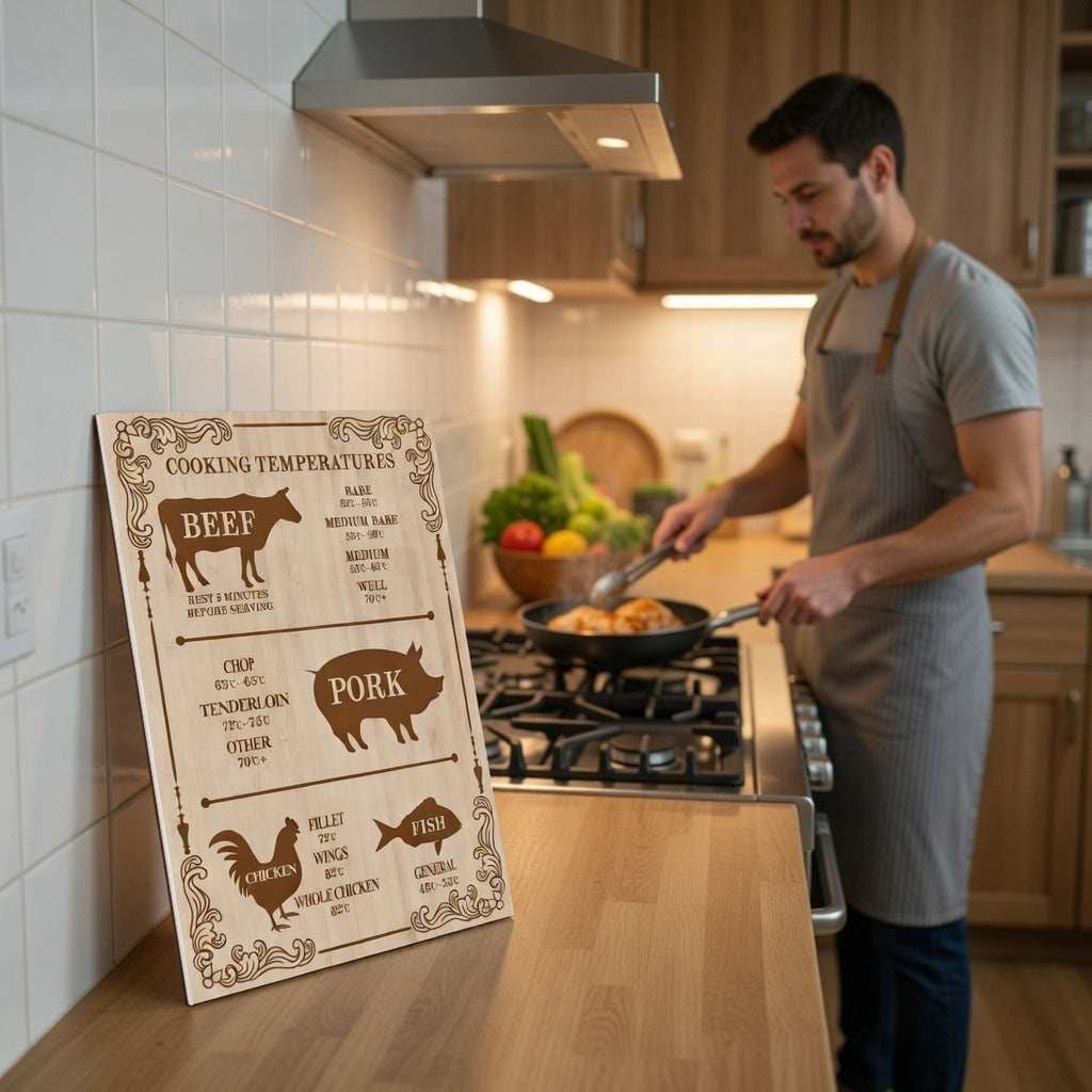 Retro Kökskylt – Temperaturguide för Kött & Fisk - Välj Variant