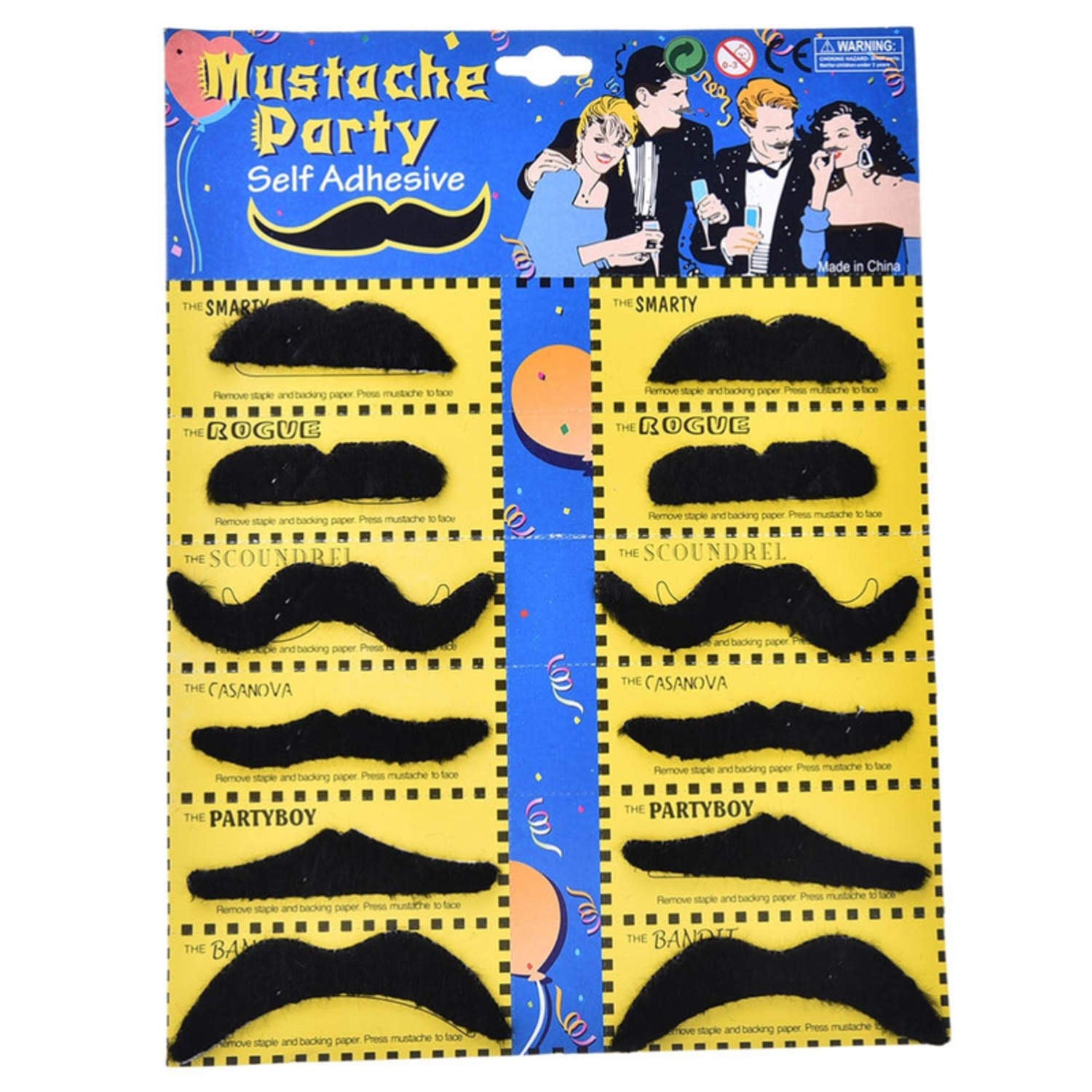 Självhäftande Mustasch för Maskerad – 12-Pack