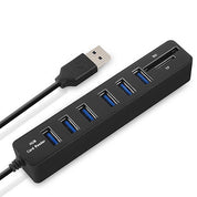 USB 2.0-Hubb med Kortläsare - 6-Portar - Flera färger