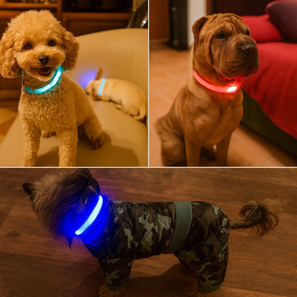 Uppladdningsbart LED-halsband för Hund - Välj Storlek & Färg!