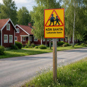 Varningsskylt A3 / A2 - Kör Sakta Lekande Barn - Välj Storlek