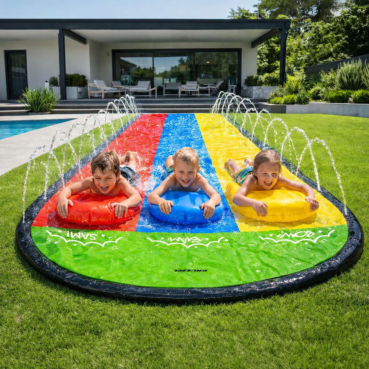 Vattenglidbana med fontän för barn - 480cm