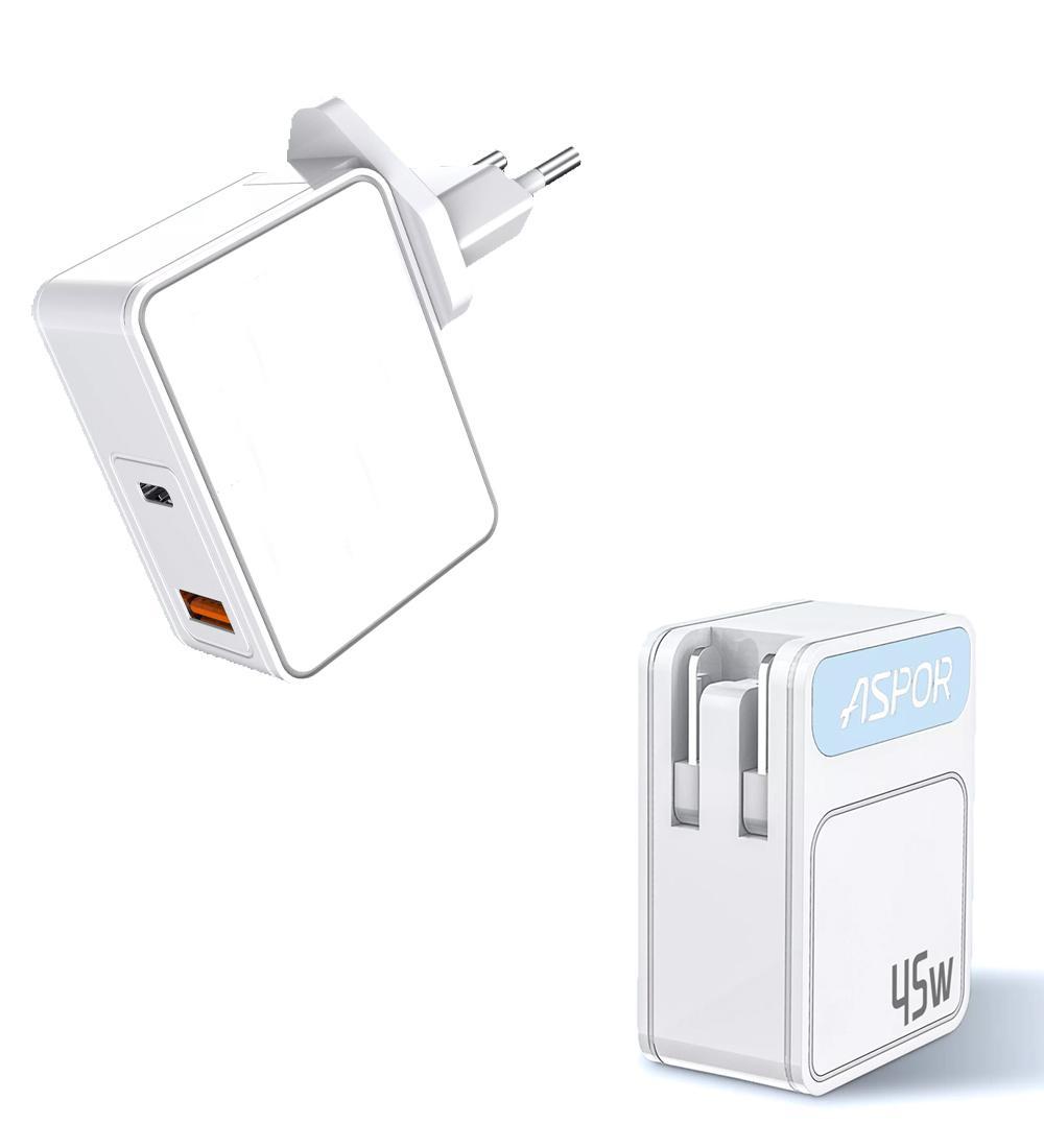 45W Laddare med Reseadapter US/EU - USB-C - PD - Snabbladdare