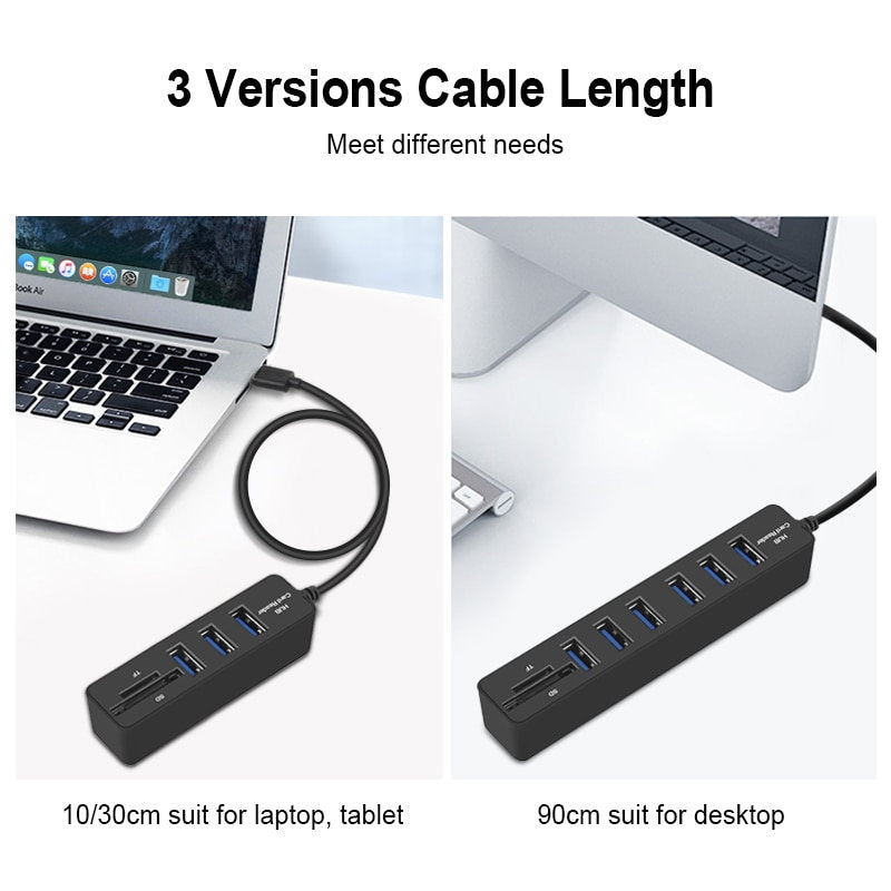 USB 2.0-Hubb med Kortläsare - 6-Portar