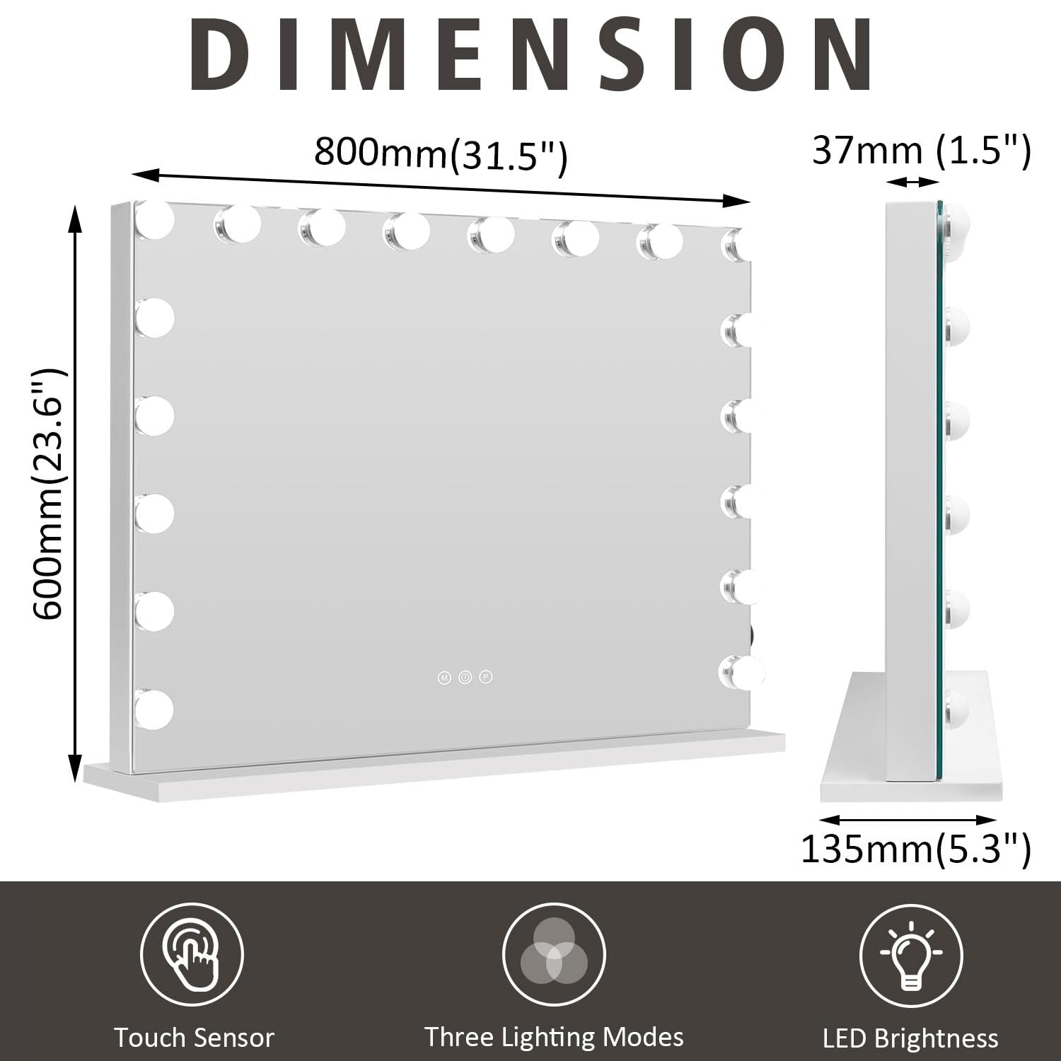 Sminkspegel med Lampor - Hollywood Spegel - 80x60cm
